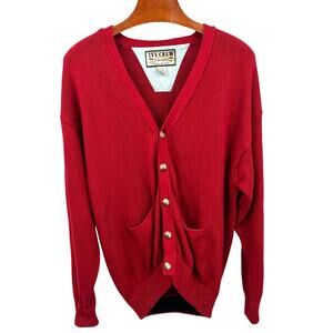 VTG Oversized Red Cardigan Sweater L Cotton Blend Front Pockets Grandpa Login